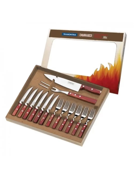JUEGO P/ ASADO 14 PZAS CHURRASCO CEREZO - TRAMONTINA