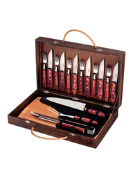 [5146] JUEGO P/ ASADO 17PZAS CHURRASCO CEREZO C/ MADERA TRAMONTINA